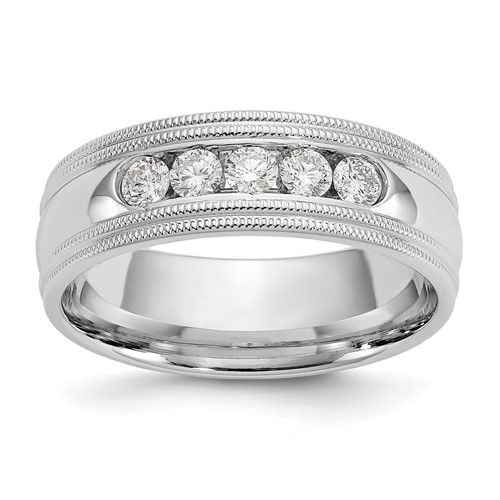 True Origin 14K White Gold 0.50 Carat Lab Grown Diamond VS+ F+ Complete Double Miligrain Band, Size 9