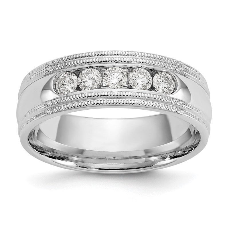 True Origin 14K White Gold Men's 1/2 carat Lab Grown Diamond VS  D E F Polished Five Stone Double Miligrain Size 11.5 Band