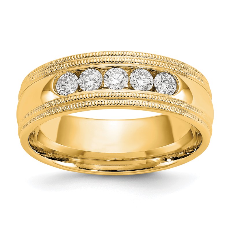 True Origin 14K Men's 1/2 carat Lab Grown Diamond VS  D E F Polished Five Stone Double Miligrain Size 8.5 Band