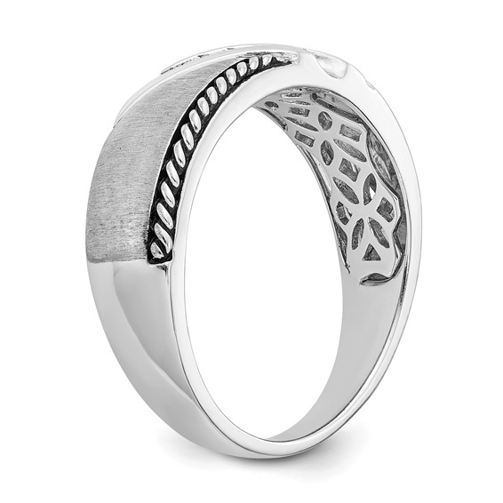 True Origin 14K White Gold Men's 1/8 carat Lab Grown Diamond VS/SI  D E F  Brushed Polished Antiqued Band