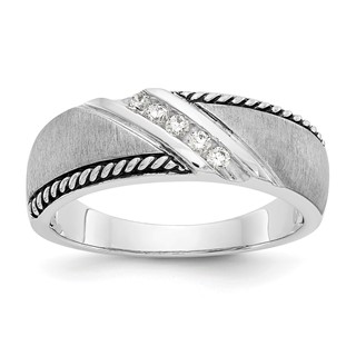 True Origin 14K White Gold Men's 1/8 carat Lab Grown Diamond VS/SI  D E F  Brushed Polished Antiqued Band