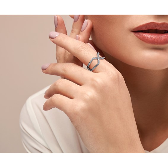 True Origin 14K White Gold 1/2 carat Lab Grown Diamond VS+ F+ Complete Geometric Ring