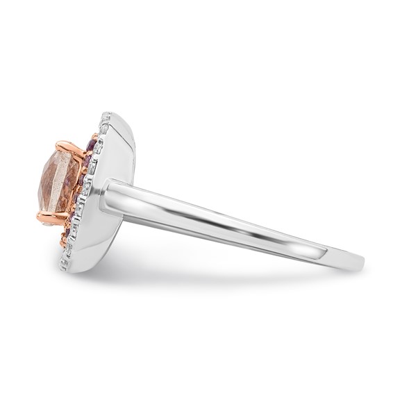 Sterling Silver w/Rose Plate Morganite/Amethyst/CZ Cushion Shape Ring