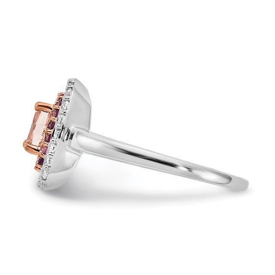14k White & Rose Gold Morganite/Amethyst/Diamond Cushion Shape Ring