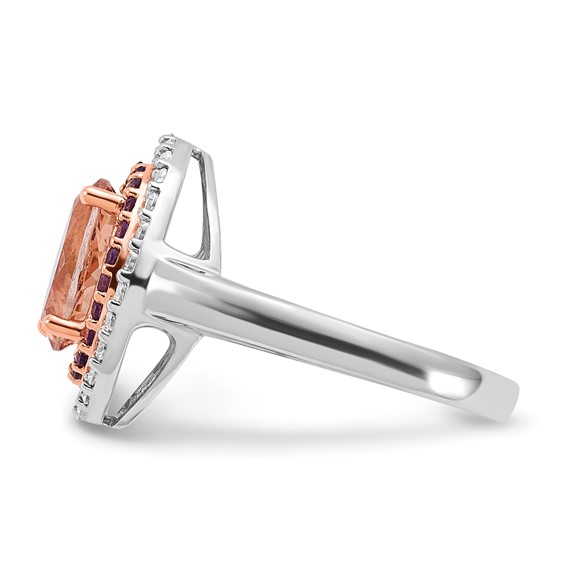 Sterling Silver w/RG Morganite/Amethyst/CZ Oval Shape Ring