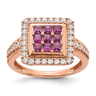 Sterling Silver w/Rose PlateSterling Silver CZ & Garnet Ring