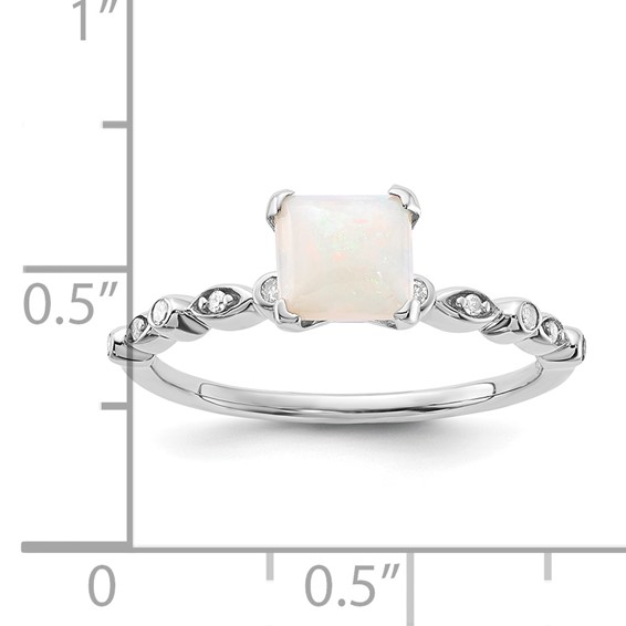 Sterling Silver Polished 6mm White Created Opal and Diamond Ring