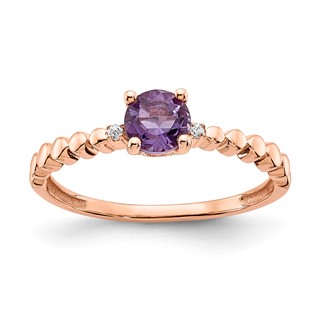 Sterling Silver w/Rose PlateSterling Silver Amethyst & CZ Ring