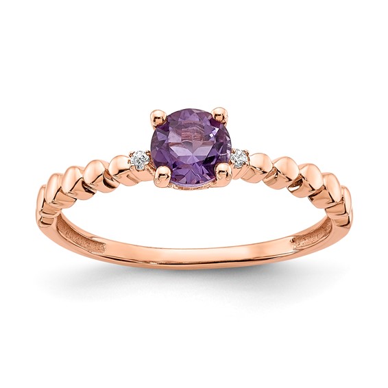 Sterling Silver w/Rose PlateSterling Silver Amethyst & CZ Ring