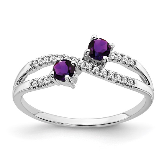 14k White Gold Two-stone Gemstone and Diamond Ring                         