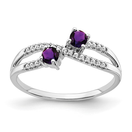14k White Gold Two-stone Amethyst and Diamond Ring