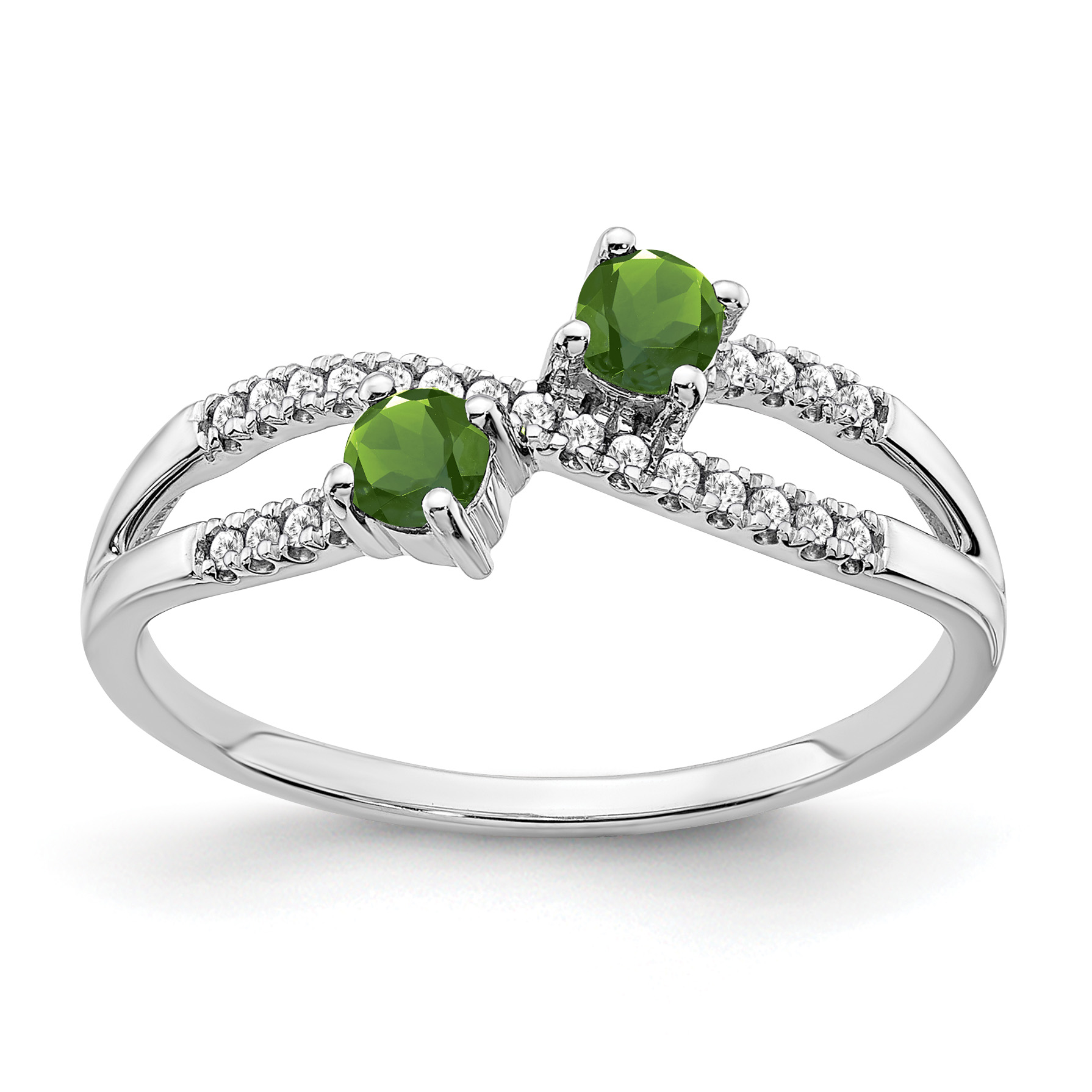 14k White Gold Two-stone Peridot and Diamond Ring (RM3593-PE-009-WA)