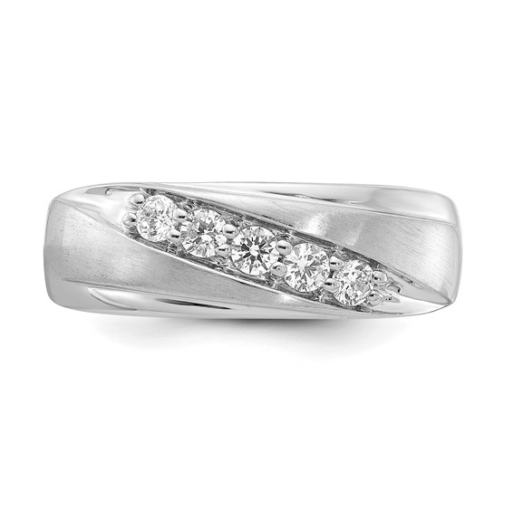 14k White Gold 5-Stone Polished and Satin 3/8 carat Diamond Complete Men's Ring