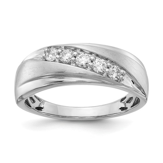 14k White Gold 5-Stone Polished and Satin 3/8 carat Diamond Complete Men's Ring