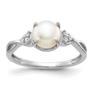 14k White Gold 7mm June/Freshwater Cultured Pearl and Diamond Ring