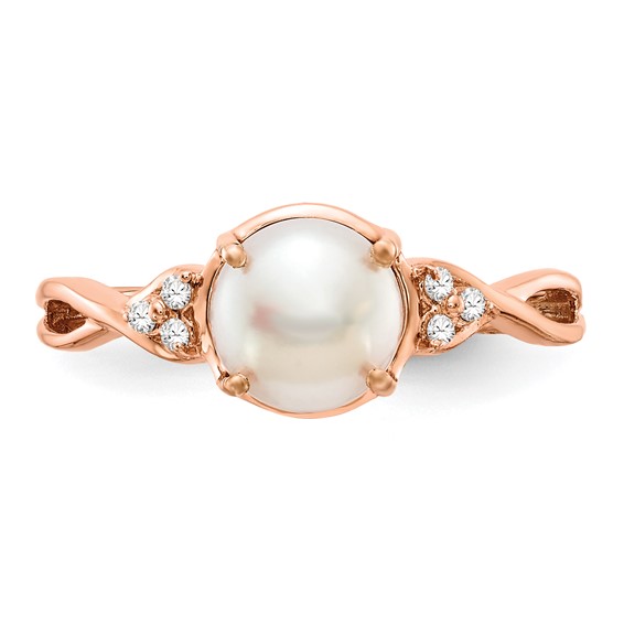 10k wg 7MM FWC Pearl Diamond Ring 6- .008ct Stone:A Mel: S43