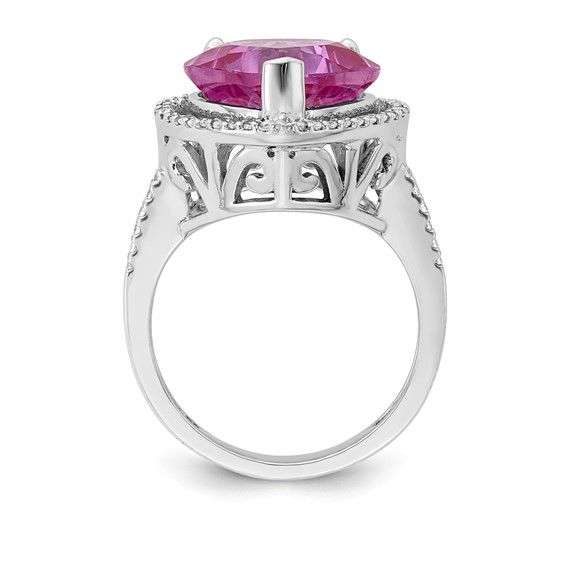 Sterling Silver Pink Sapphire & CZ Heart Ring