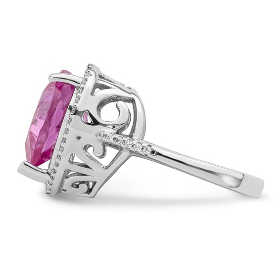 Sterling Silver Pink Sapphire & CZ Heart Ring