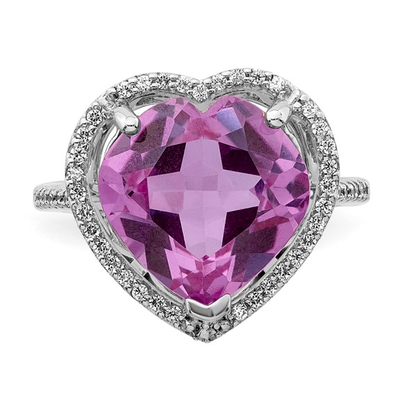 Sterling Silver Pink Sapphire & CZ Heart Ring
