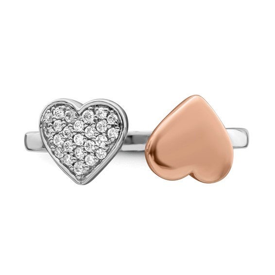Sterling Silver w/Rose Plate CZ Heart Ring