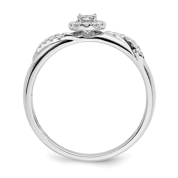 14K White Gold Halo AA Quality 1/8 carat Diamond Trio Complete Engagement Ring