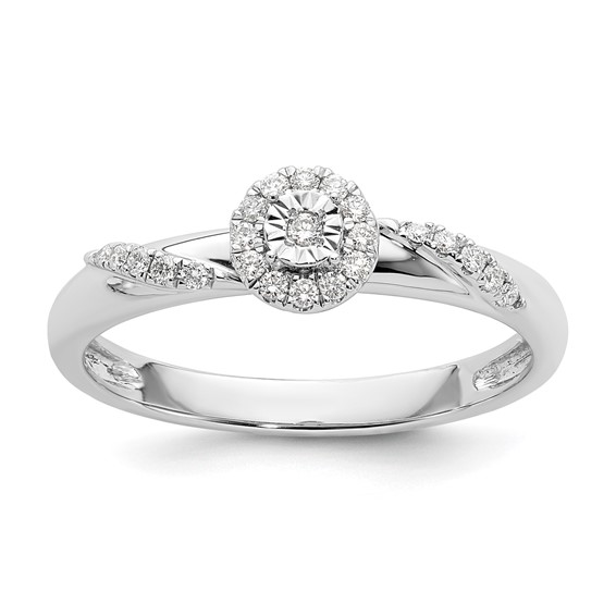14K White Gold Halo AA Quality 1/8 carat Diamond Trio Complete Engagement Ring