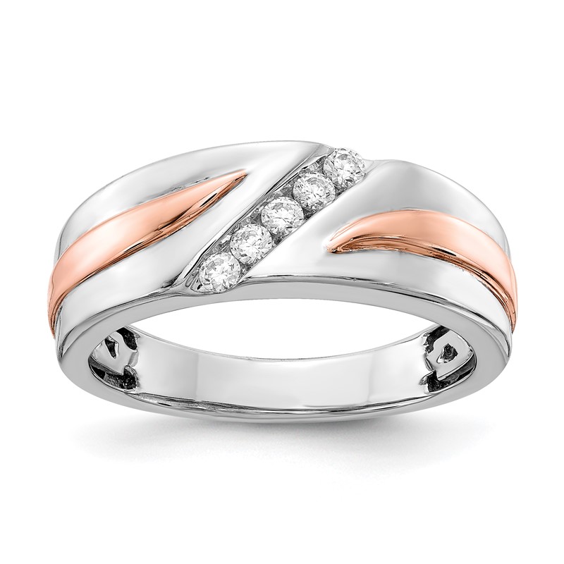 IBGoodman 14k Two-tone Rose and White Gold 1/5 carat Lab Grown Diamond VS/SI+ G+ Five Stone Complete Men's Ring
