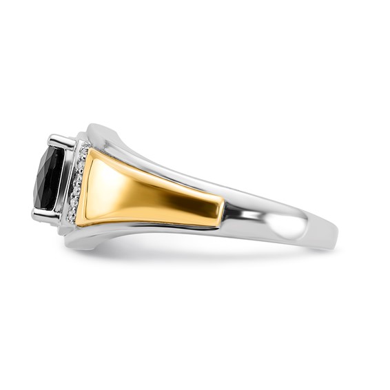 Sterling Silver w/GP Onyx & CZ Men's Ring