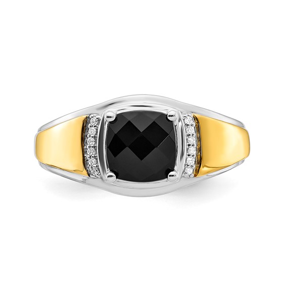 Sterling Silver w/GP Onyx & CZ Men's Ring
