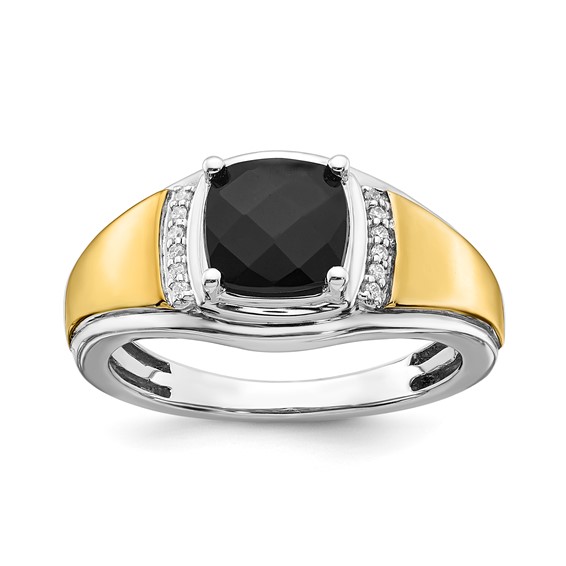 Sterling Silver w/GP Onyx & CZ Men's Ring