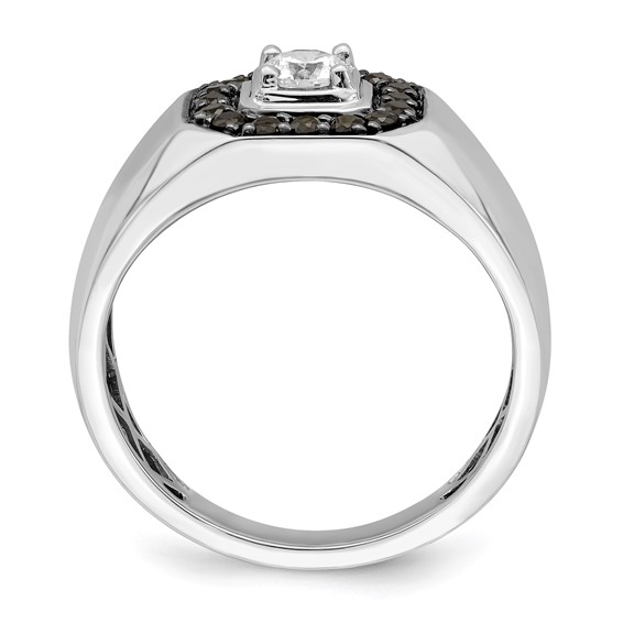 Sterling Silver Black & White CZ Men's Ring