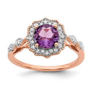 Sterling Silver w/Rose PlateSterling Silver Amethyst & CZ Ring