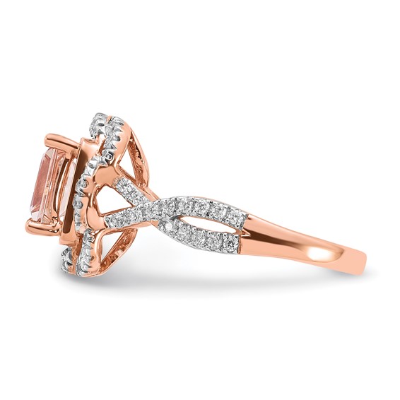 Sterling Silver Rose-tone Polished Morganite and CZ Ring