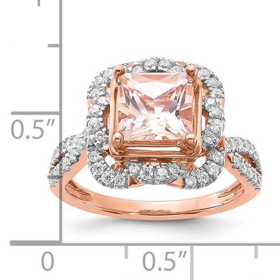 Sterling Silver Rose-tone Polished Morganite and CZ Ring