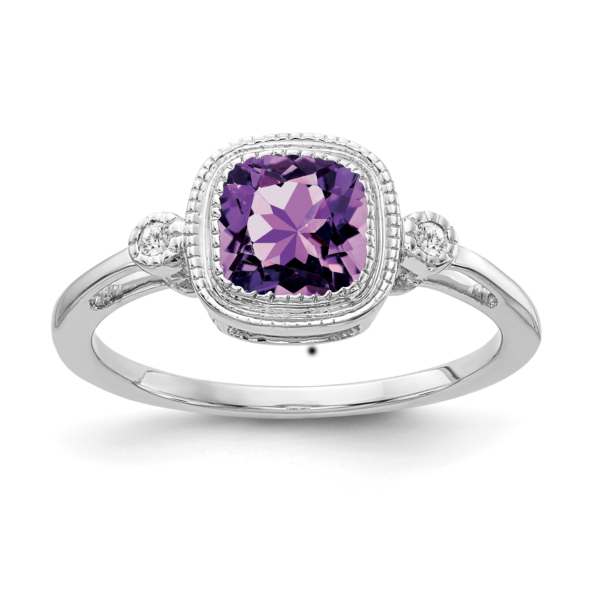 14k White Gold Cushion Amethyst and Diamond Ring (RM3665-AM-003-WA)