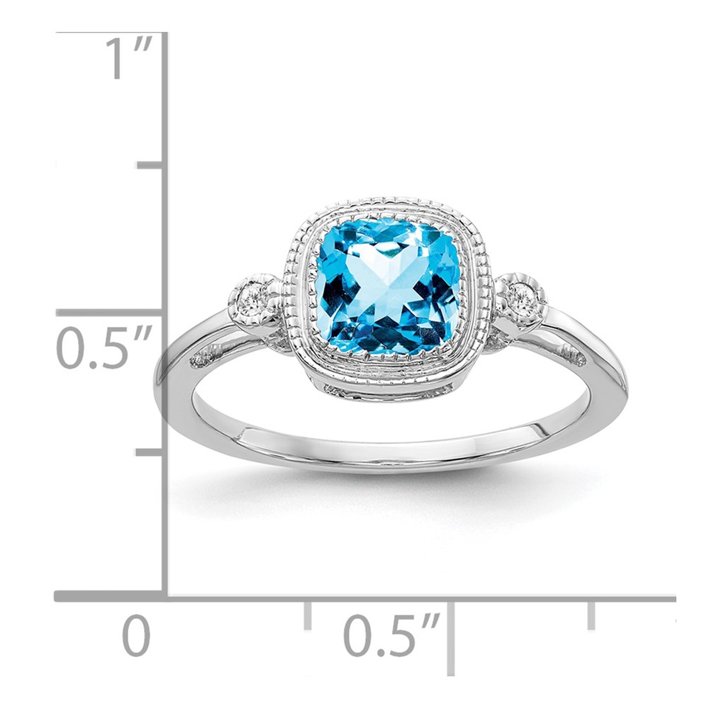 14k White Gold Cushion Blue Topaz and Diamond Ring (RM3665-BT-003-WA)