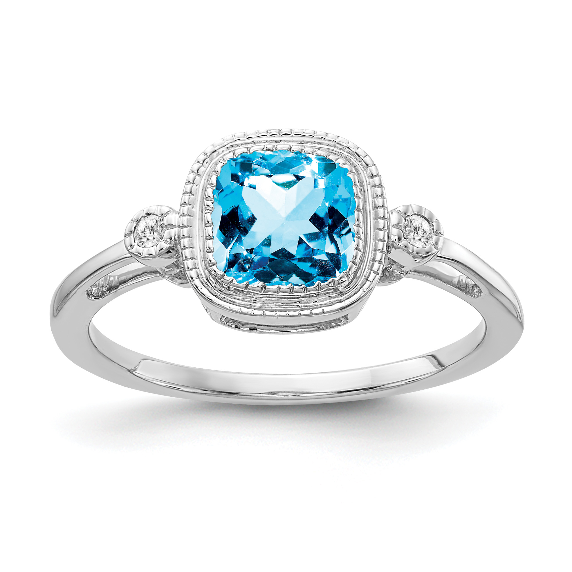 14k White Gold Cushion Blue Topaz and Diamond Ring (RM3665-BT-003-WA)