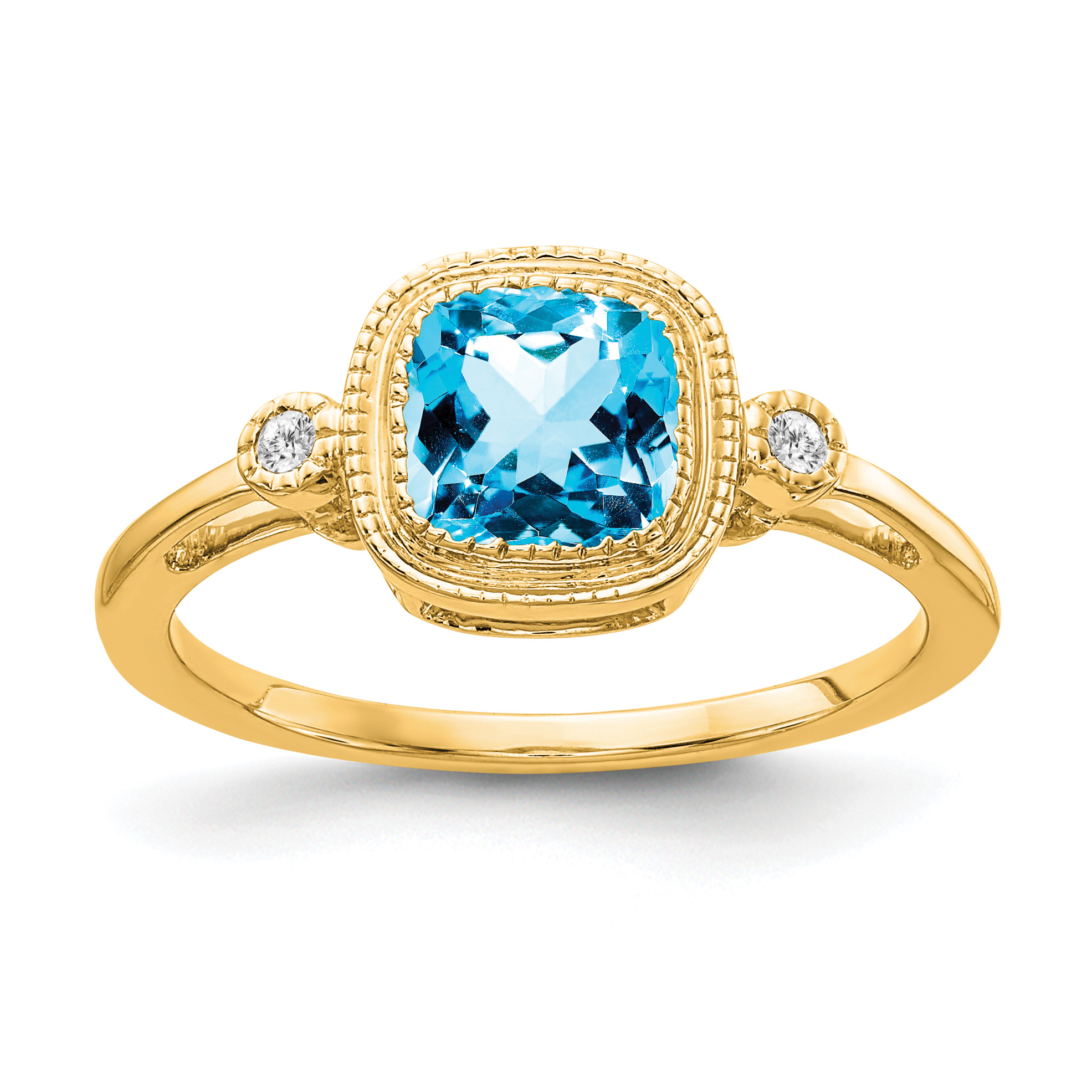 14k Cushion Blue Topaz and Diamond Ring (RM3665-BT-003-YA)