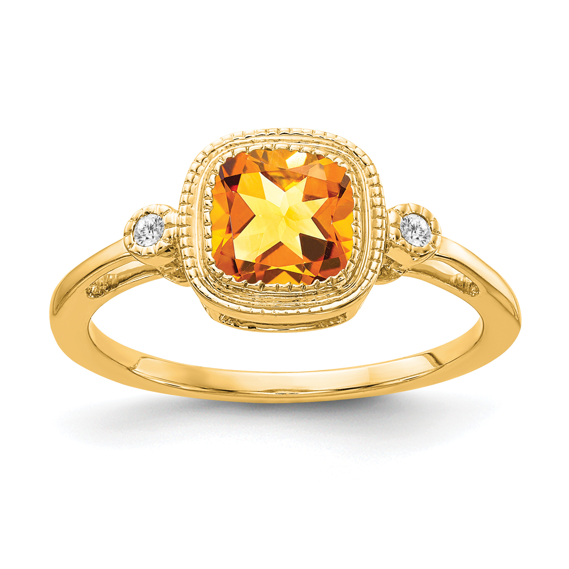 14k Cushion Citrine and Diamond Ring (RM3665-CI-003-YA)