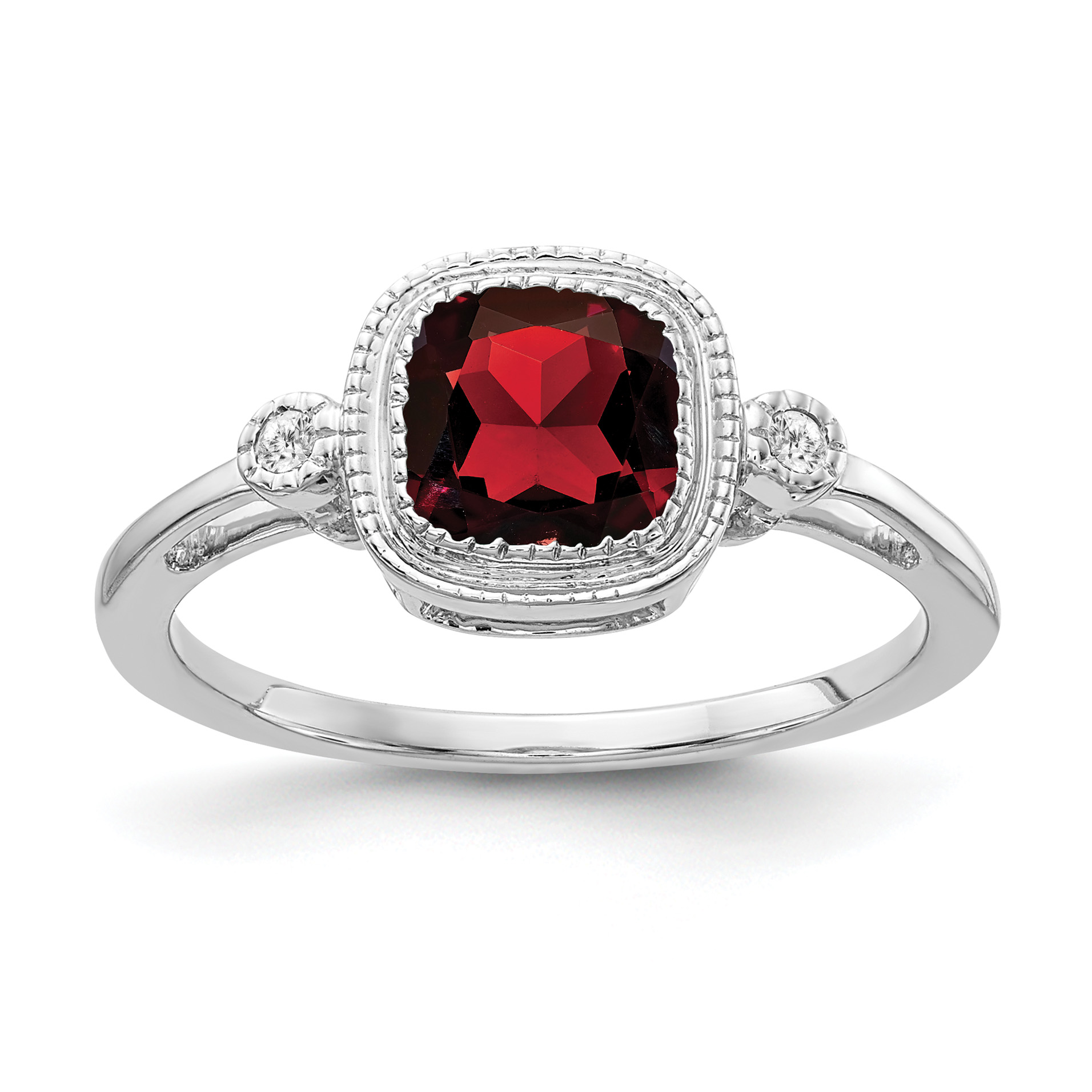 14k White Gold Cushion Garnet and Diamond Ring (RM3665-GA-003-WA)