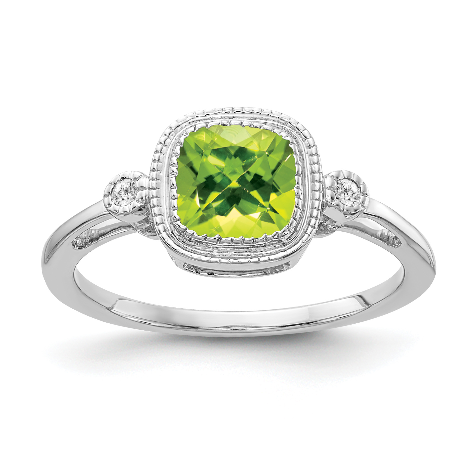 14k White Gold Cushion Peridot and Diamond Ring (RM3665-PE-003-WA)