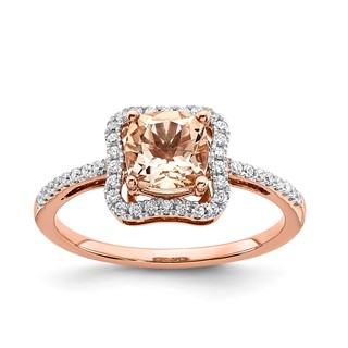 Sterling Silver w/Rose PlateSterling Silver Morganite & CZ Ring