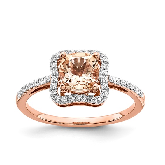 Sterling Silver w/Rose PlateSterling Silver Morganite & CZ Ring