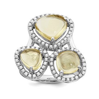 Sterling Silver Lemon Quartz & CZ Geometric Ring