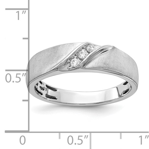 14k White Gold 3-Stone Satin 1/10 carat Diamond Complete Men's Ring