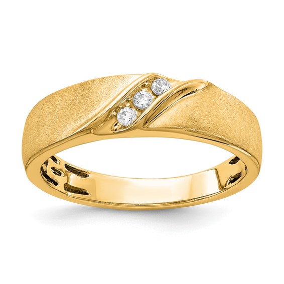 14k Yellow Gold Satin Diamond Men's Ring
