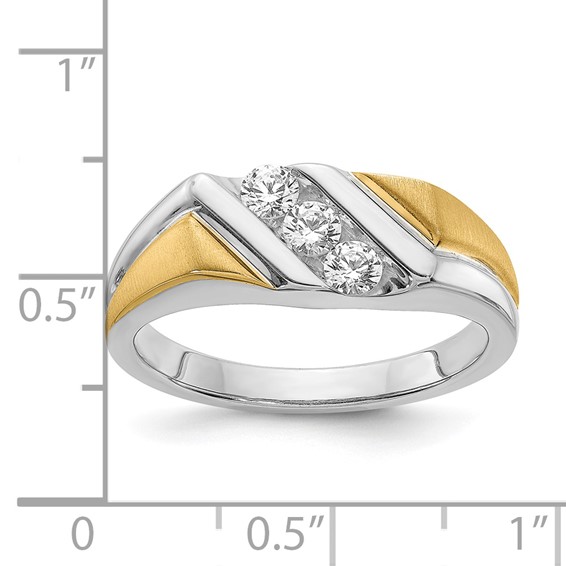 14k Two-tone 3-Stone 3/8 carat Diamond Complete Men's Ring