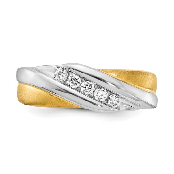 14k Two-tone 5-Stone 1/4 carat Diamond Complete Men's Ring