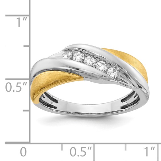 14k Two-tone 5-Stone 1/4 carat Diamond Complete Men's Ring