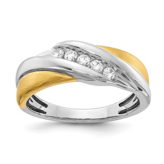 14k Two-tone 5-Stone 1/4 carat Diamond Complete Men's Ring